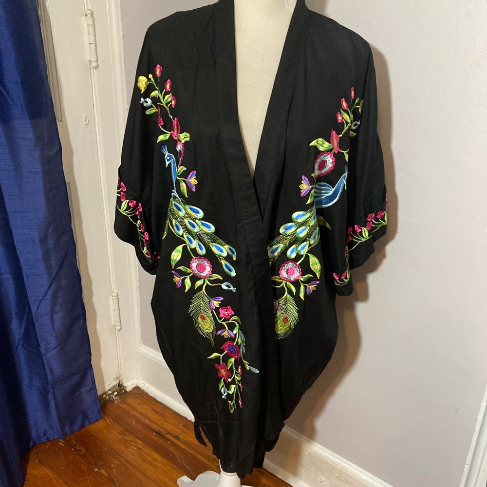 7-4 Romeo & Juliet couture black swimsuit cover up medium NWT embroidered